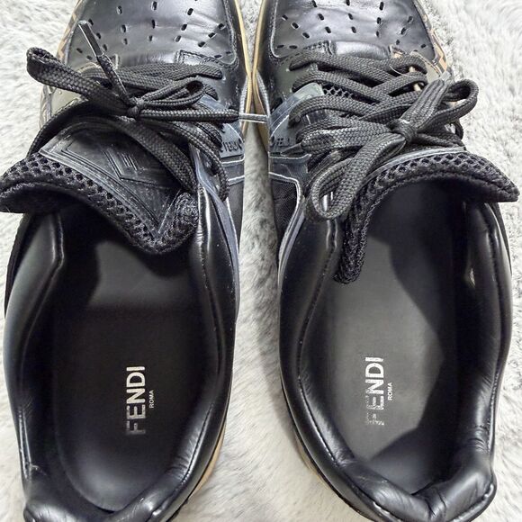 Fendi Black Brown FF Leather and Mesh See Through Lace Up Sneakers Size 10 AUTH main image 7